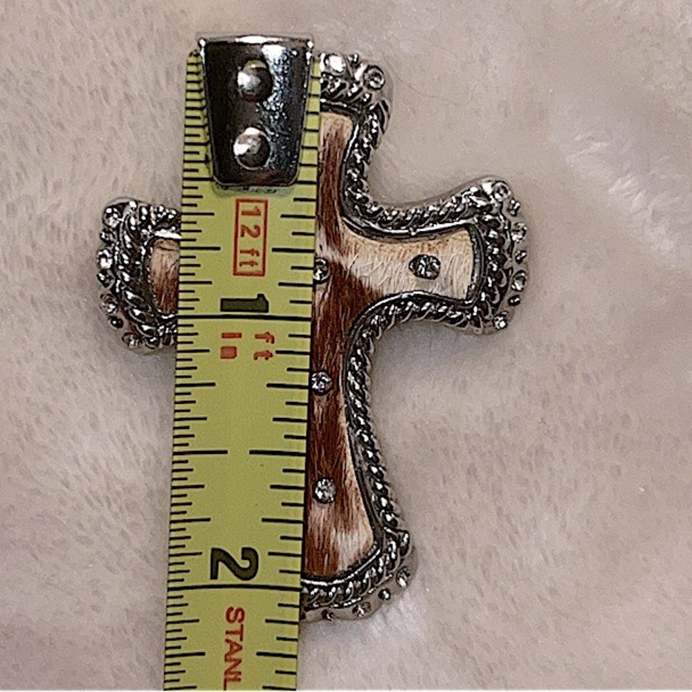 ✝️ GENUINE COWHIDE RHINESTONE STAINLESS STEEL CROSS CLIP SLIDE NECKLACE PENDANT - Picture 11 of 11